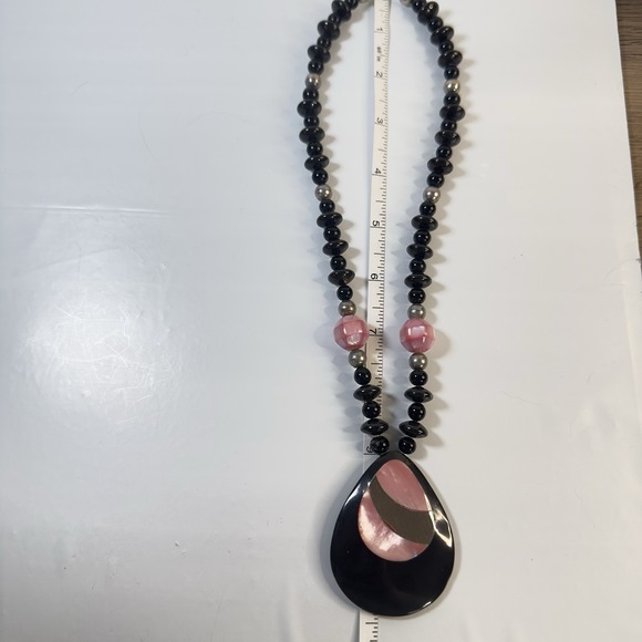 Vintage Necklace Mother of Pearl & Stone Pendant & Matching Bracelet Set 18" - Picture 7 of 13